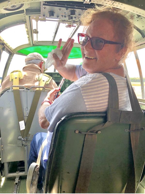 Linda Price sits in the jump seat behind Panchito’s pilot, Larry Kelley, and co-pilot, Sabrina Kipp. Price is Delaware Aviation Museum community outreach director. SUBMITTED PHOTO